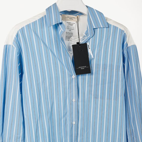 Weekend Max Mara Nadar Light Blue Striped Embroidered Cotton Poplin Shirt - Picture 4 of 16